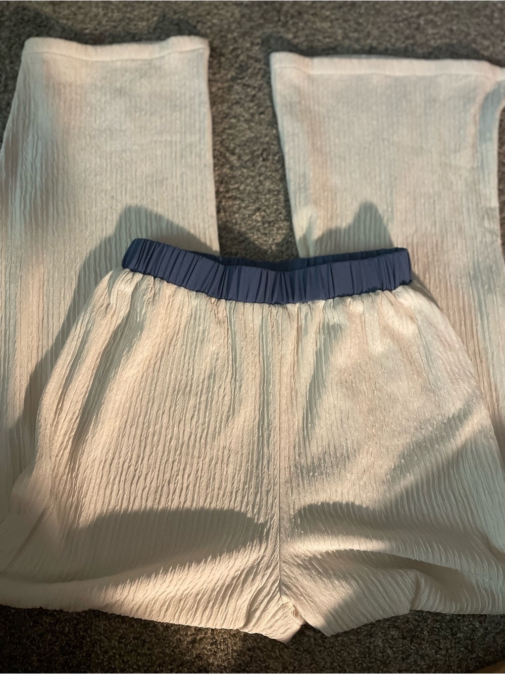 Women’s Lightweight Cream Shorts with Navy Waistband